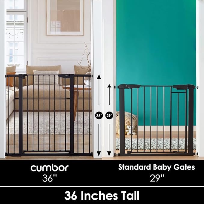 Cumbor 36" Extra Tall Baby Gate for Dogs and Kids with Wide 2-Way Door, 29.7"- 46" Width, and Auto Close Personal Safety for Babies and Pets, Fits Doorways, Stairs, and Entryways, Black