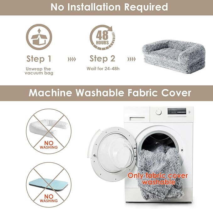 EHEYCIGA Foldable Human Dog Bed, Orthopedic Memory Foam Human Sized Dog Bed, Waterproof Pet Bed for People, Faux Fur Pet Couch for Adult, Grey, 72"x44"x11"