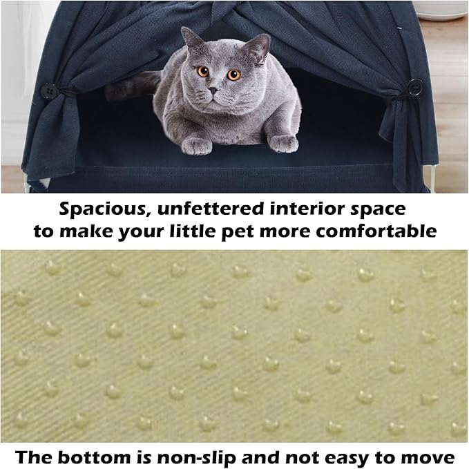 Cat Tent Bed,Cats Cave House Portable for Indoor with Removable Non-Slip Soft Pad Foldable Cat Tents Hut Washable Pet House Bed Outdoor for Kitty Puppy Small Pets 15.7x15.7x16.1 in (Navy Blue)