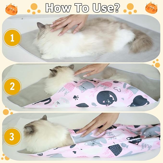 31.5" Cat Wrap for Grooming-Premium Cat Grooming Wrap Cat Restraint for Nail Clipping, Self-Adherent Soft Cat Blanket to Wrap Cat Anti-Scratch Anti-Escape Grooming Bag (Pink, XXL)