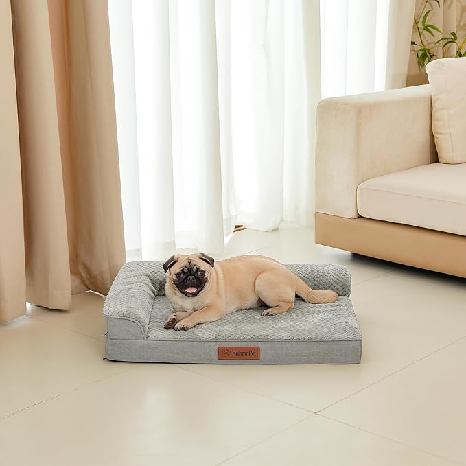 Orthopedic Dog Bed Medium Size Dog, 3 Inch Memory Foam Pet Bed for Small and Medium Dogs, Washable Removable Cover, Nonskid Bottom, Waterproof, 35x23 Inches, M Light Grey
