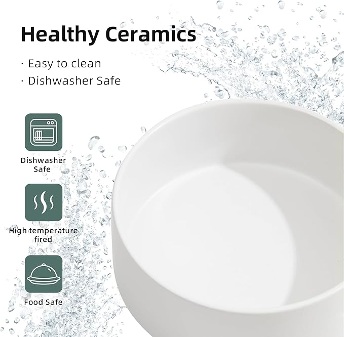 Ceramic Raised Dog and Cat Bowl Set, 2 Heights Elevated Stand, Food and Water Bowl for Small Breed Dogs, Cats, Kitty, Weighted Dog Dishes, Pet Bowls(5.1'',13.5oz, White)