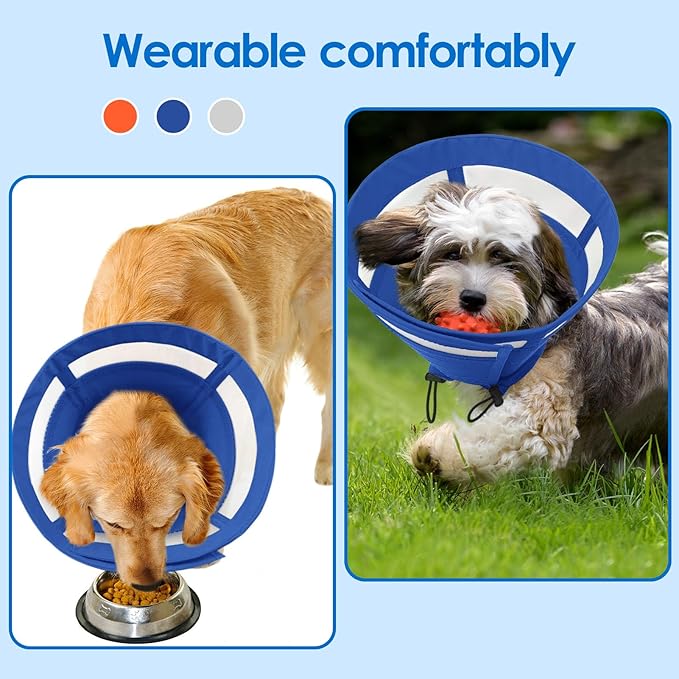 SAWMONG Soft Dog Cone Collar, Cone for Dogs to Stop Licking, Dog Cones for Large Dogs, Comfy Elizabeth E-Collar for Doggy After Surgery Alternative, Adjustable Pet Recovery Collar (L,Blue)