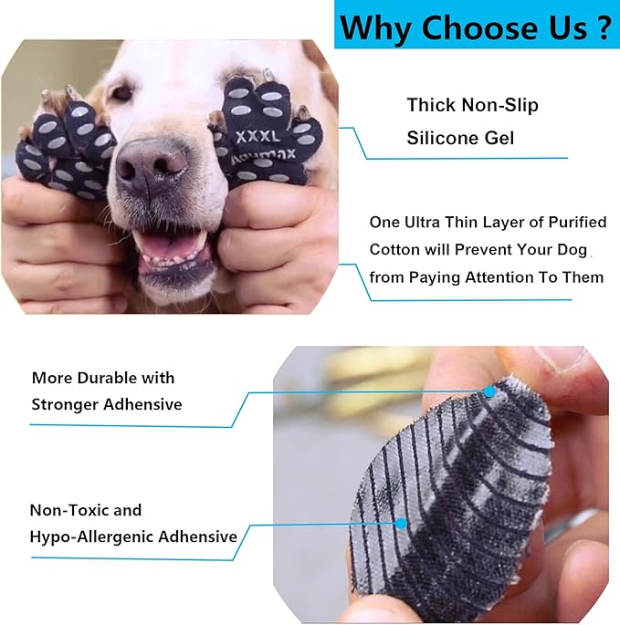 Dog Paw Protector Anti-Slip Pads,Toe Grips for Senior Dogs,Paw Grips Traction Pads for Slippery Hardwood Floors,Essentials for Senior Dogs,12 Sets (48 pcs) L Black