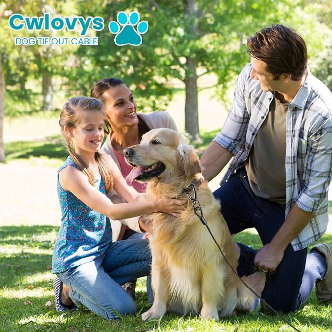 Dog tie Out Cable, 10/20/25/30/50/70/100 feet, Suitable for Dogs up to 350 pounds, Dog Cable with Swivel Buckle, Lightweight, Non-Winding, for Outdoor Camping, Yard Dog Cable (Black, 30FT)