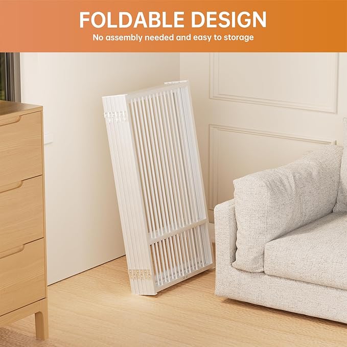 Full Metal Freestanding Dog Gate with Door, 36''Height Foldable Pet Dog Fence for Indoor & Outdoor, 6 Panels Extra Wide Free Standing TallDog Gates for Doorways,House,Stairs,Porch,Deck,Yard