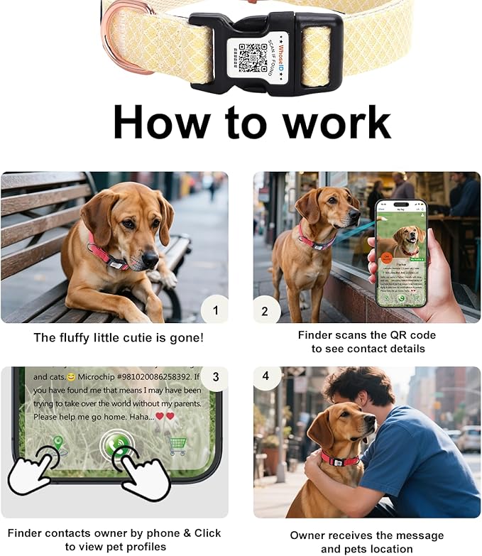 Dog Collar with Waterproof AirTag Holder & Anti-Lost QR Code, Cute Bling Warpping Adjustable Width for Small Medium Large Pet (Yellow, S)