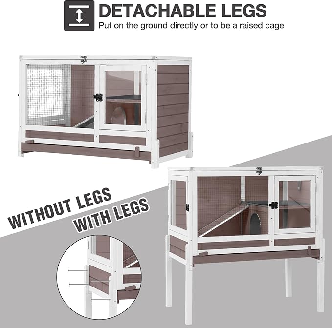Guinea Pig Cage Indoor with Cool Zinc Plate Rabbit Hutch with Wheels and Removable Proof Tray Elevated Legs Hamster Cage with Chew-Resistant Metal Frame 36.6" L(Brown)