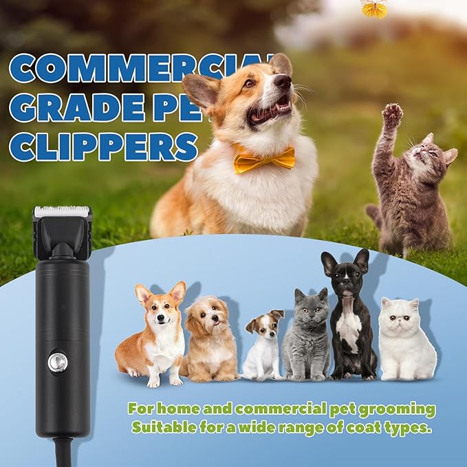 300W Pet Grooming Clippers (2000-6600rpm Stepless Speed Control, Heavy-Duty Commercial Grade, 13ft Power Cord, Low Noise< 50db, with Extra Blade) (300W Stepless Speed Control)