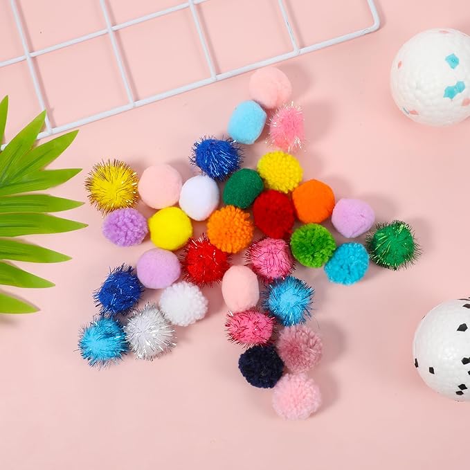 30 Pcs Cat Pom Pom Balls Assorted Color Sparkle Ball for Indoor Cats, Interactive Cats Toys Fuzzy Cat Balls Tinsel Glitter Chase Poms Poms Ball for Exercise and Entertainment