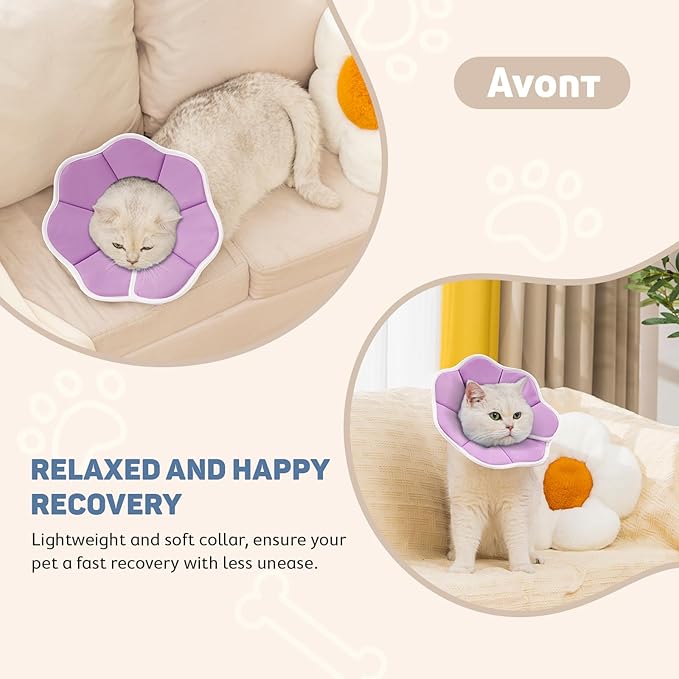 Avont Soft Cat Recovery Cone Collar, Adjustable Lightweight Kitten E-Collar for Small Dogs, Comfortable Neck Donut Stop Licking Scratching After Surgery -Purple(XS)
