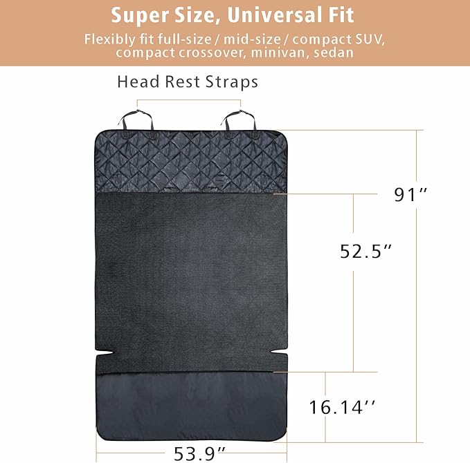 F-color SUV Cargo Liner for Dogs, Water Resistant Pet Cover Dog Seat Mat SUVs Sedans Vans with Bumper Flap Protector, Non-Slip, Large Size Universal Fit, Black