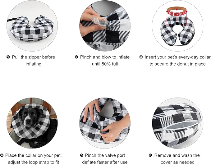 CuteBone Inflatable Dog Neck Donut with Removable Soft Fleece Covers for Small/Medium/Large Dogs and Cats After Surgery GWB03XL