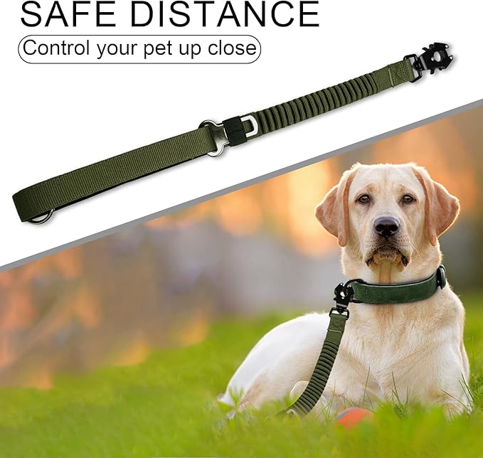 20” Strong Short Leash for Dog, Heavy Duty Bungee Dogs Leash with Padded Handle Car Seatbelt, Dog Training Leashs for Large or Medium Dogs - Can be Used with Other leashes (Army Green)