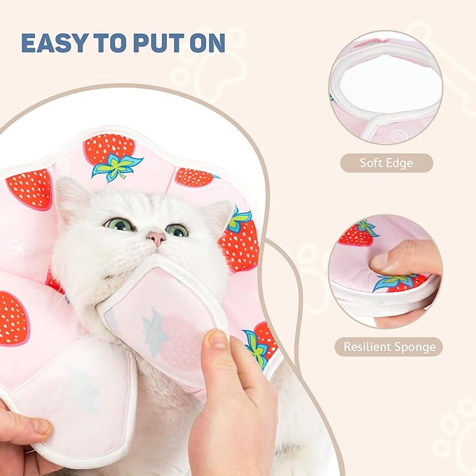 Avont Soft Cat Recovery Cone Collar, Adjustable Lightweight Kitten E-Collar for Small Dogs, Comfortable Neck Donut Stop Licking Scratching After Surgery -Strawberry(XS)