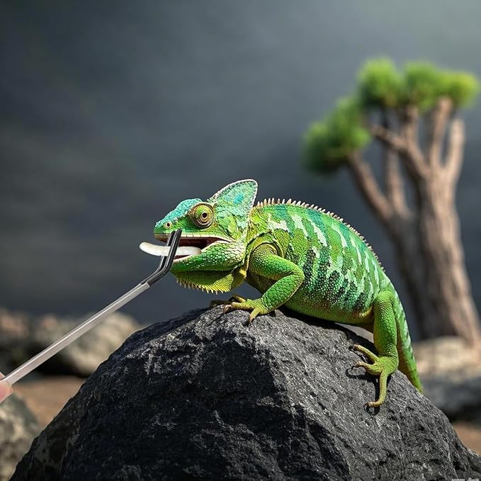 5 Pcs Reptile Feeding Tools Set with Silicone Tips - Extra Long Straight&Curved Tongs, Spoons, Scissors - Stainless Steel Terrarium Feeder Kit for Bearded Dragons, Lizards, Snake, Spiders, Aquarium