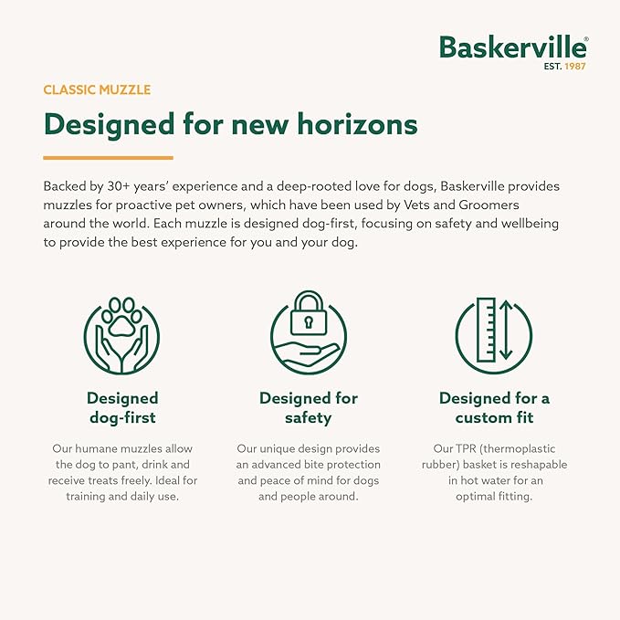 Baskerville Classic Basket Muzzle - Dog can Pant and Drink, Prevents Biting and Food Waste Scavenging, Strong TPR, Ideal for Longer Nosed Dogs, Breathable Dog Training Muzzle for Small Dogs (Size 2)