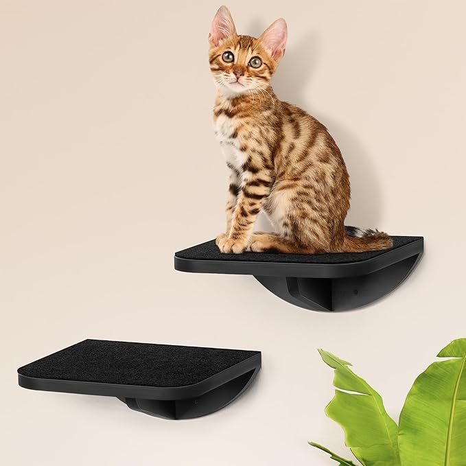 2-Piece Cat Wall Steps with Grey Felt Pads, Floating Cat Wall Perches and Climbing Steps, Wall Mounted Shelf for Small and Large Cats