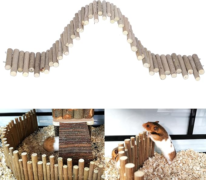 Ejoyous Hamster Wooden Bridge, Wood Ladder Hamster Fence Hideout Cage Bedding Climbing Toys for Syrian Hamsters Gerbil Small Animals (30CM Fence)