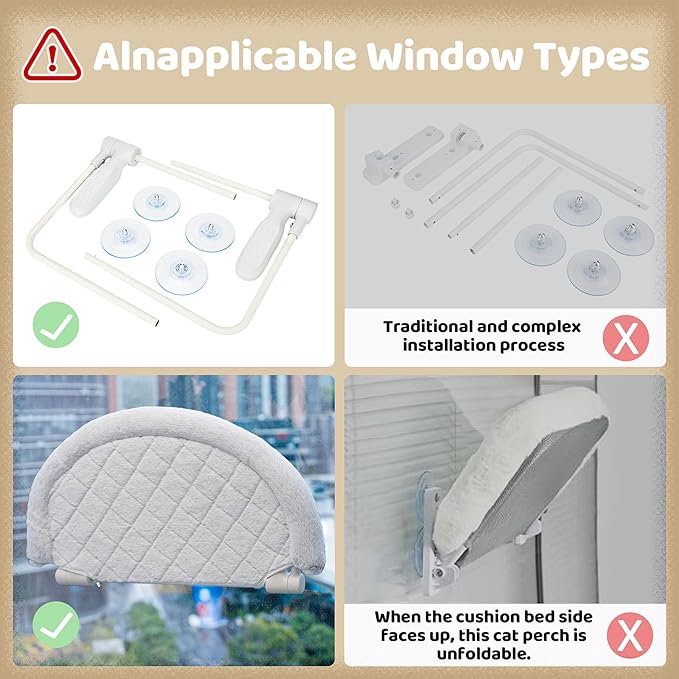 Cat Window Perch & Hammock - Exquisite Soft Wool Fleece, Safe & Comfortable Design with 4 Strong Suction Cups - Ideal for Large Cats (High-Grade Gray, Extra Large)