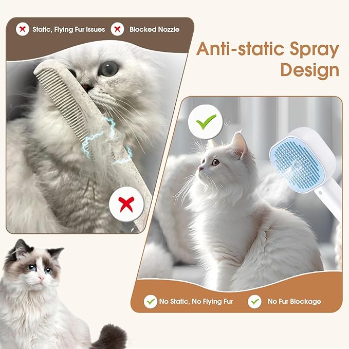 Cat Steam Brush,3 In 1 combs for indoor cats,pet steam brush for shedding,Dog shedding for Long and Short Hair Dogs and Cats Pet Grooming Brush Remove Tangled Loose Hair (Blue)