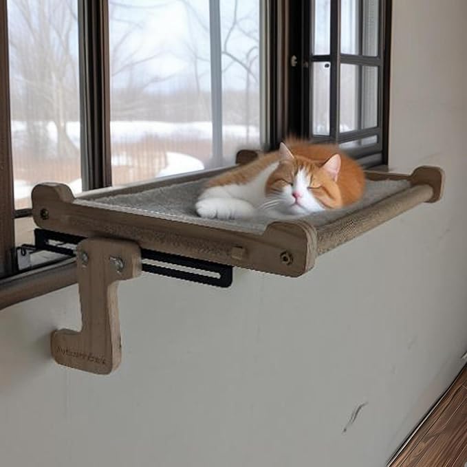 aborishthink Adjustable Cat Window Perch | Sturdy Cat Hammock Window Seat Durable Wood & Metal Frame | Breathable Cover | Ideal for Large & Heavy Cats | Easy Installation for Windowsill