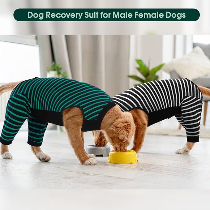 Kuoser Dog Recovery Suit, Anti Licking Dogs Rear Leg Sleeve, Abdominal Dog Surgical Suit with Pants Cover Protect Wounds, Dogs Elbow Protector Soft Pet Surgery Onesie Cone Alternative, Green 4XL