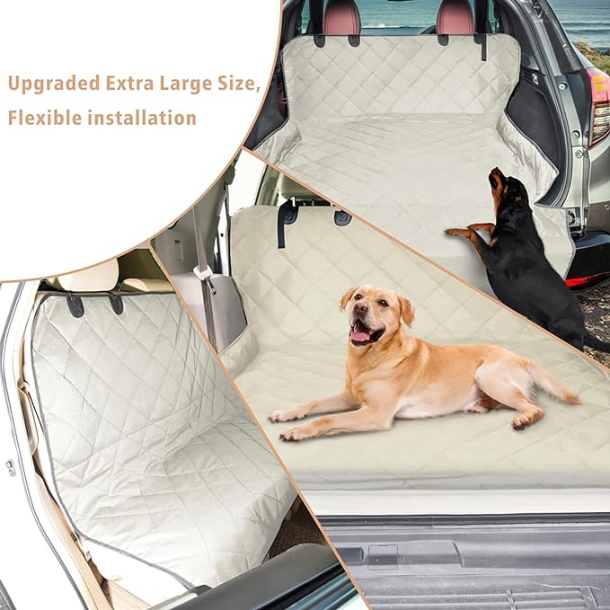 F-color SUV Cargo Liner for Dogs, Water Resistant Pet Cargo Cover Dog Seat Cover Mat for SUVs Sedans Vans with Bumper Flap Protector, Non-Slip, Large Size Universal Fit, Beige