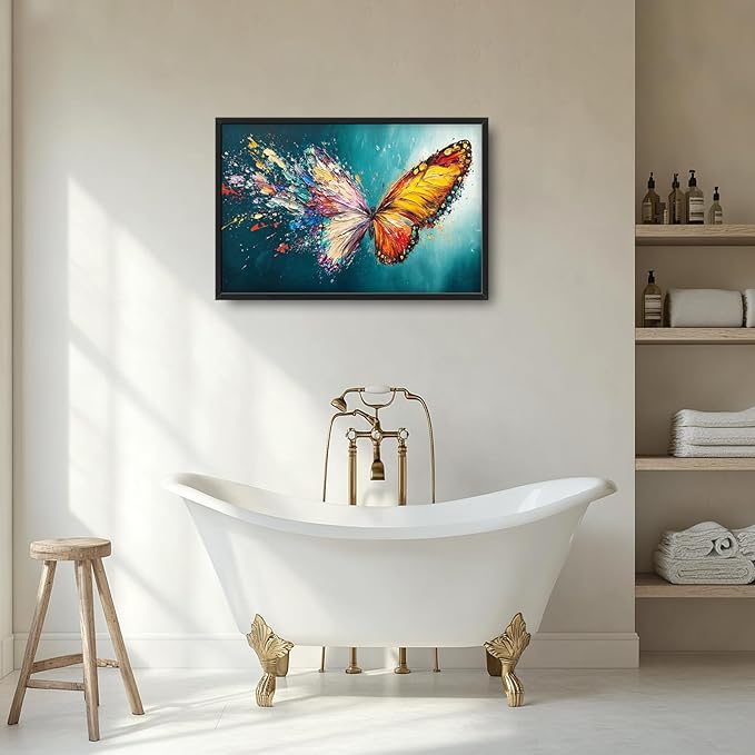 Extra Large Framed Abstract Butterfly Wall Art,Colorful Graffiti Wall Decor,Splashing Wings Pictures for Living Room,Canvas Print Painting Modern Artwork Bedroom Office Bathroom Home Decor 36L x24W