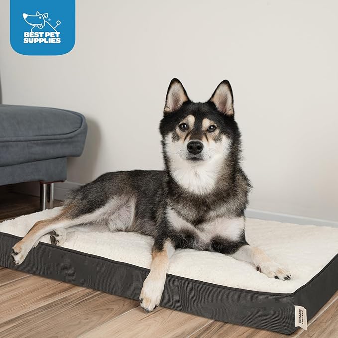 Best Pet Supplies Cute Dog Crate Mat Flat Bed with Waterproof Exterior, Thick Orthopedic Egg Foam Mattress, and Soft Sherpa Fleece Cover for Small, Medium, and Large Breeds - Brown, 35X22X4