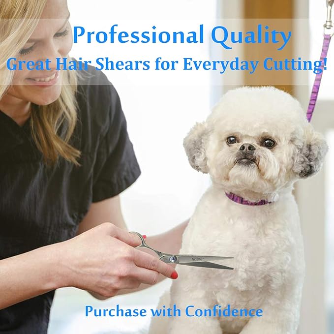 JASON 7" Straight Dog Grooming Scissors, Ergonomic Pets Grooming Shears, Premium Cats Trimming Kit with Offset Handle and Jewelled Screw, Sharp, Comfortable