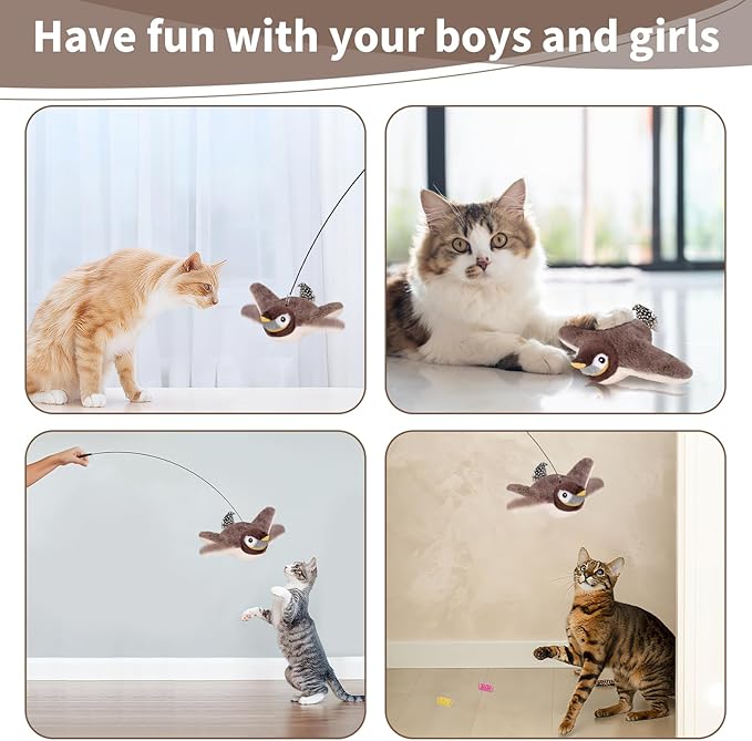 Cat Toys, Flapping Bird Cat Toy(No Flying), Interactive Catnip Toy with Springs & Catnip Bags, Chirping Noise Enrichment Moving Wings Dog Cat Kitten Toys, Flappy Flying Pets Toy for Indoor