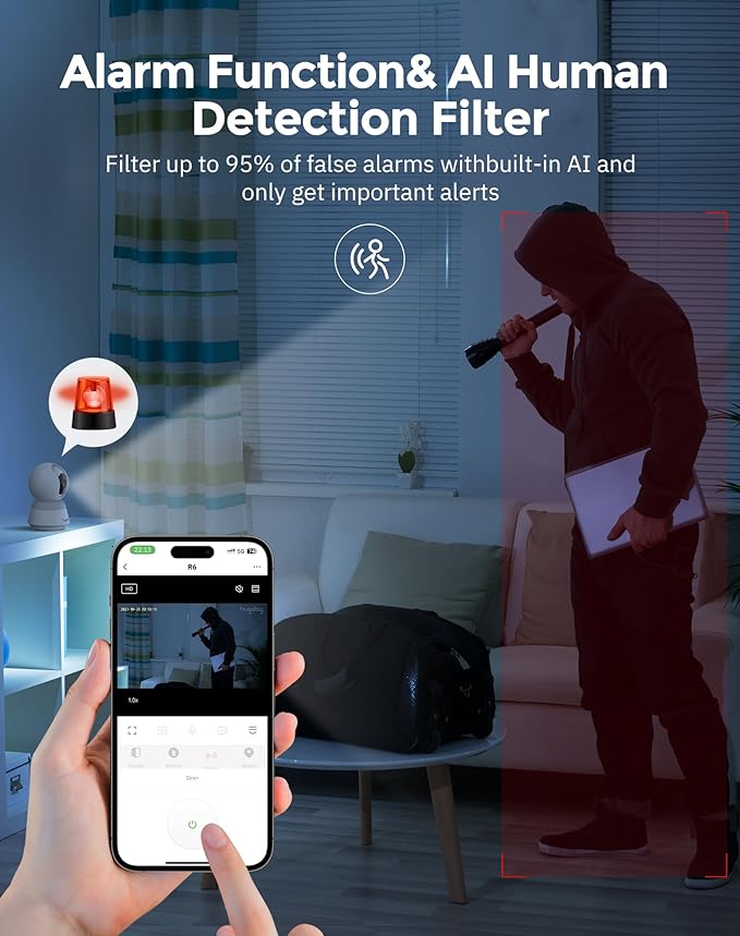 Hugolog 3K 5MP Indoor Pan/Tilt Security Camera with Auto-Focus,Ideal for Baby Monitor/Pet Camera/Home Security,Starlight Color Night Vision,Human/Pet AI,Noise Reduction,US Cloud,Works with Alexa