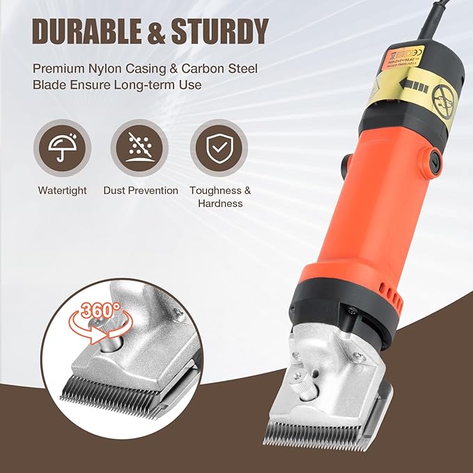 Horse Clippers, 350W Professional Heavy Duty Horse Grooming Kit, Electric Shearing Machine with 6 Speed Low Noise for Horse Pony Cattle and Large Livestock Grooming
