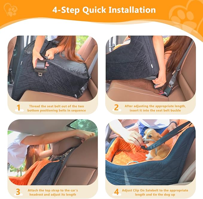 Dog Car Seat for Small/Medium Dogs Under 40lbs, Dog Booster Car Seats Memory Foam and Velvet, Detachable and Washable Pet Booster Carseats with Clip-On Satebelt and Storage Bag.(Black/Brown)