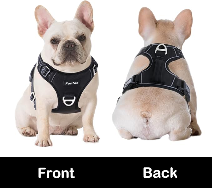 Funfox Dog Harness No Pull, Adjustable Dog Vest Harness Super Soft, 2 Leash Clips Anti Pull, Vertical Handle Easy to Control, Reflective Night Walking for XLarge Breed, Black, XL