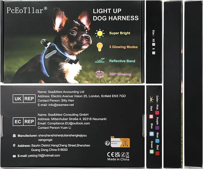 PceoTllar Light Up Dog Harness, LED No Pull Reflective Dog Harness, Flashing Lighted for Night Walking - Small/Medium (Black Blue,s)