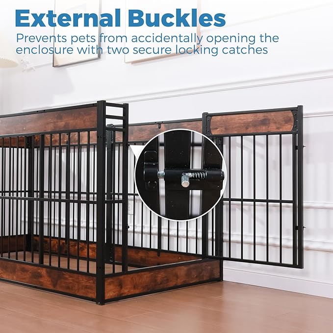 Dog Playpen, 31.5" Height Dog Pen Indoor, Heavy Duty, Safe and Sturdy, Furniture Style Puppy Pen (12 Panels (31.5" High), Rustic Brown)