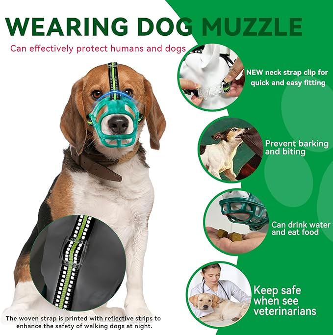 Dog Muzzle, Basket Muzzle for Small Medium Large Dogs, Anti-Biting and Chewing, Lightweight & Sturdy Cage Design, Allows Panting & Drinking, Ideal for Grooming & Training(Green Size L)