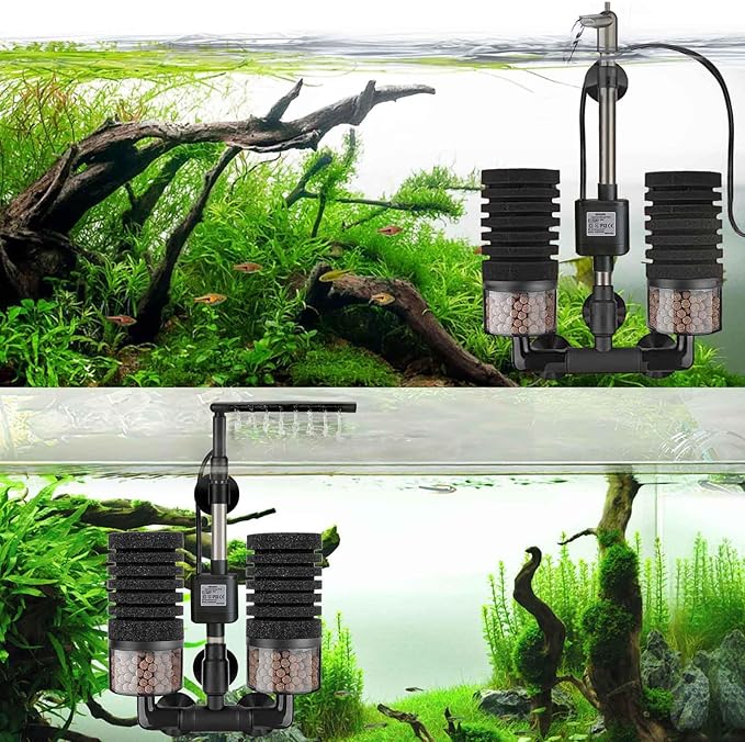 Aquarium Electric Sponge Filter with Submersible Water Pump Silence Motor for Shrimps,Bettas with Bio Ceramic Media Balls and 2 Spare Sponge,Venturi Nozzle and Rain Mode (S for 10-20 Gal)