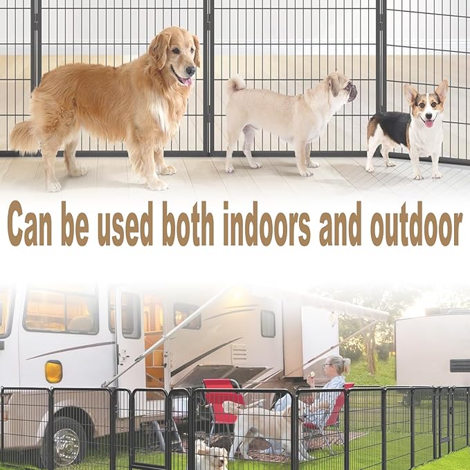 Dog Playpen,24 32 40 48 in(H) Pet Fence Outdoor for Rv Camping,Garden Fence Medium Animal Barrie for Yard,11Ft(L)-56Ft(L) Black Metal Temporary Fencing