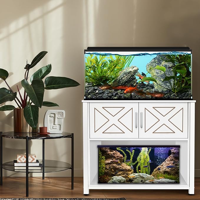 40 Gallon Tank Stand with Cabinet and Power Outlets, Heavy Duty Metal Aquarium Stand for 40-50 Gallon Breeder Tank, Turtle Tank, Double Terrarium Stand, 660LBS Capacity, White