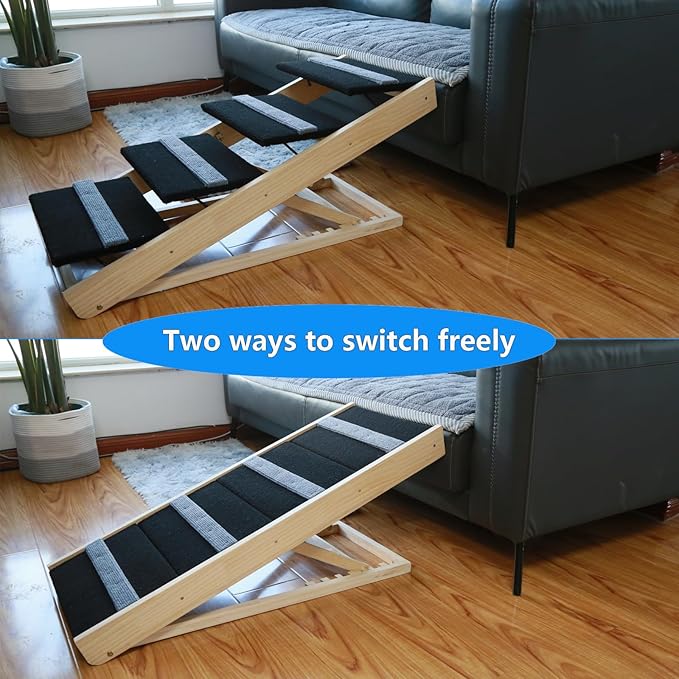 Upgrade 2-in-1 Pet Ramp Dog Stair,Folding Pet Stairs,Portable Dog Ramp for Small&Large Old Animals with Non-Slip Surface,Dog Ramp for Bed,Couch and Car,11.8" to 23.6" Height Adjustable(40×17.7)