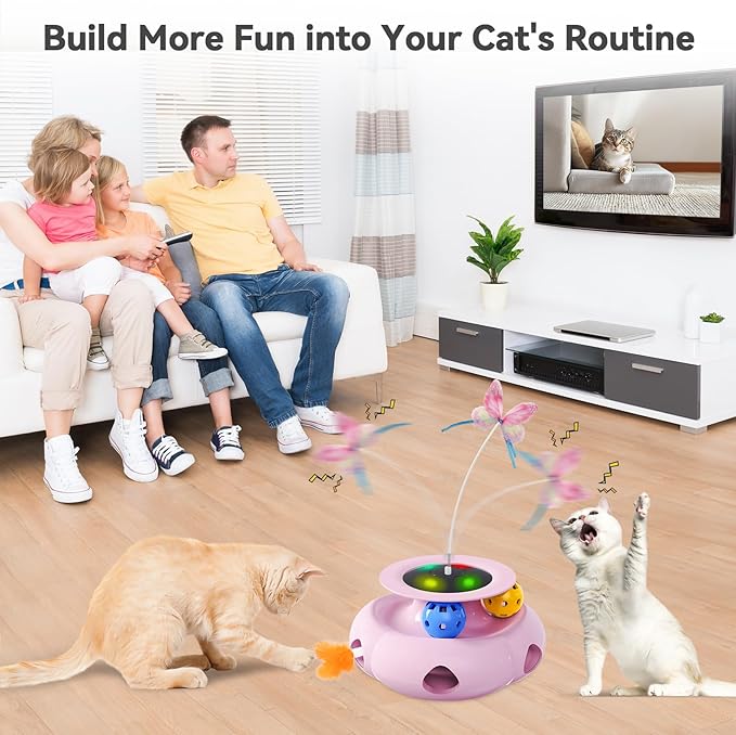 Cat Toys Interactive Rechargeable 3in1 Whack a Mole Cat Toy, Fluttering Butterfly, Track Balls, Touch Activated Automatic Kitten Toys for Indoor Cats