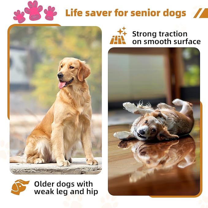 Non-Slip Dog Paw Protector Pads for Senior Dogs, Dog Paw Adhesive Pads on Hardwood Floor,Senior Pets Essentials with Strong Traction,Puppy Grippers,Pink,12 Sets 48 pc M