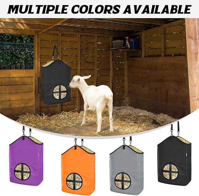 3 PCS Goat Hay Feeder,Hay Bags for Horses,Goats,Donkeys with Reinforced Oxford Fabric and High Strength Metal Clasp,Horse Feeding Supplies with Adjustable Strap for Easy Hanging (3Black)