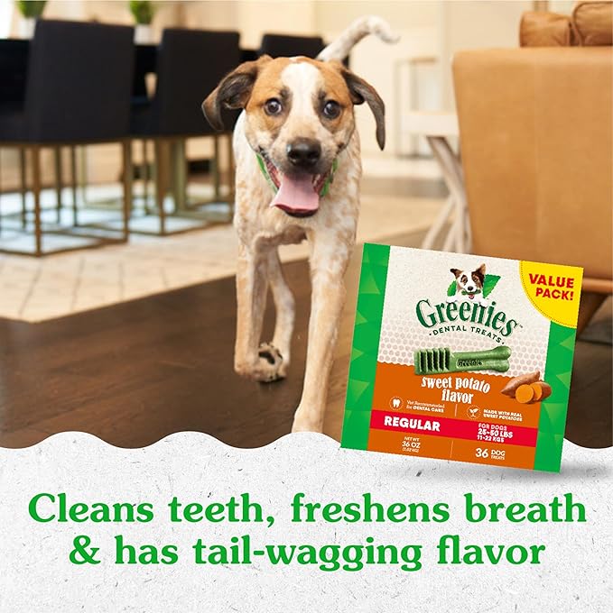 Greenies Regular Dental Dog Treats, Sweet Potato Flavor, 36 oz. Pack (36 Treats)