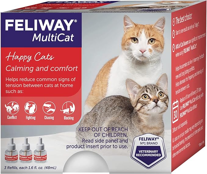FELIWAY® MultiCat 3 x 30 Day Cat Calming Refills for Pheromone Diffuser, 3 x 48ml Value Pack- Helps Reduce Conflicts and Signs of Tension in Multi-Cat Households