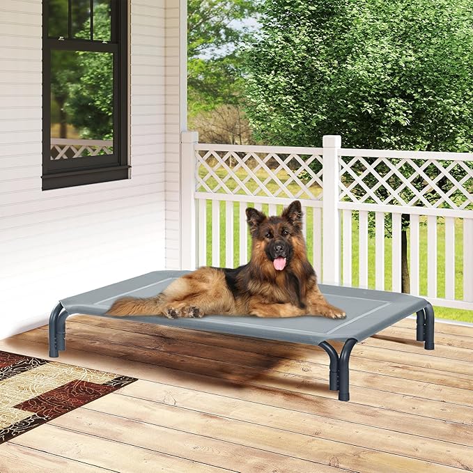 Elevated Dog Bed Raised Outdoor Dog Cot for Extra Large Dogs, Installation Requires No Tools, Frame with Washable Cooling Breathable Mesh Anti-Slip Feet, Indoor Pet Bed, Grey, 48.8 Inches