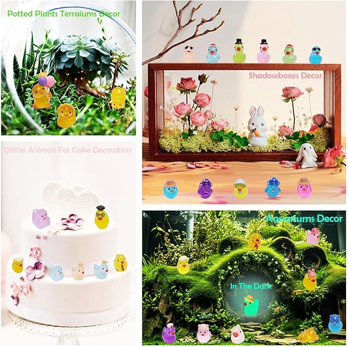 36 Types Luminous Mini Resin Ducks, Plastic Little Ducks to Hide Prank, Small Ducks Figures for Fairy Garden, Dollhouse,Terrariums, Potted, Cake Topper, Miniature Landscape Ornament.